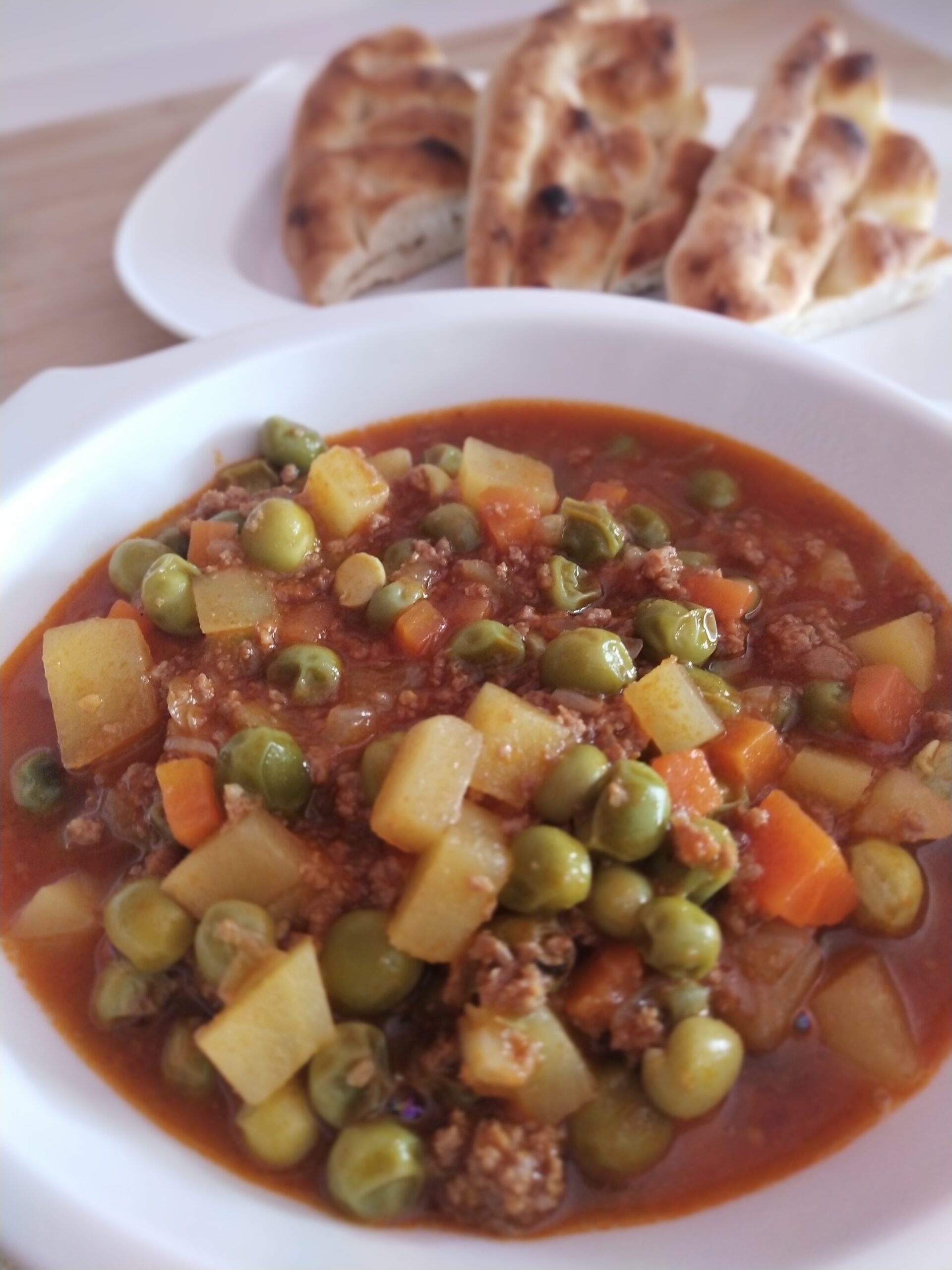 Turkish Pea Stew with Ground Beef, Potato and Carrot (Bezelye)