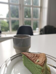 pandan cake and coffee