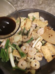 cooking tofu and shrimp