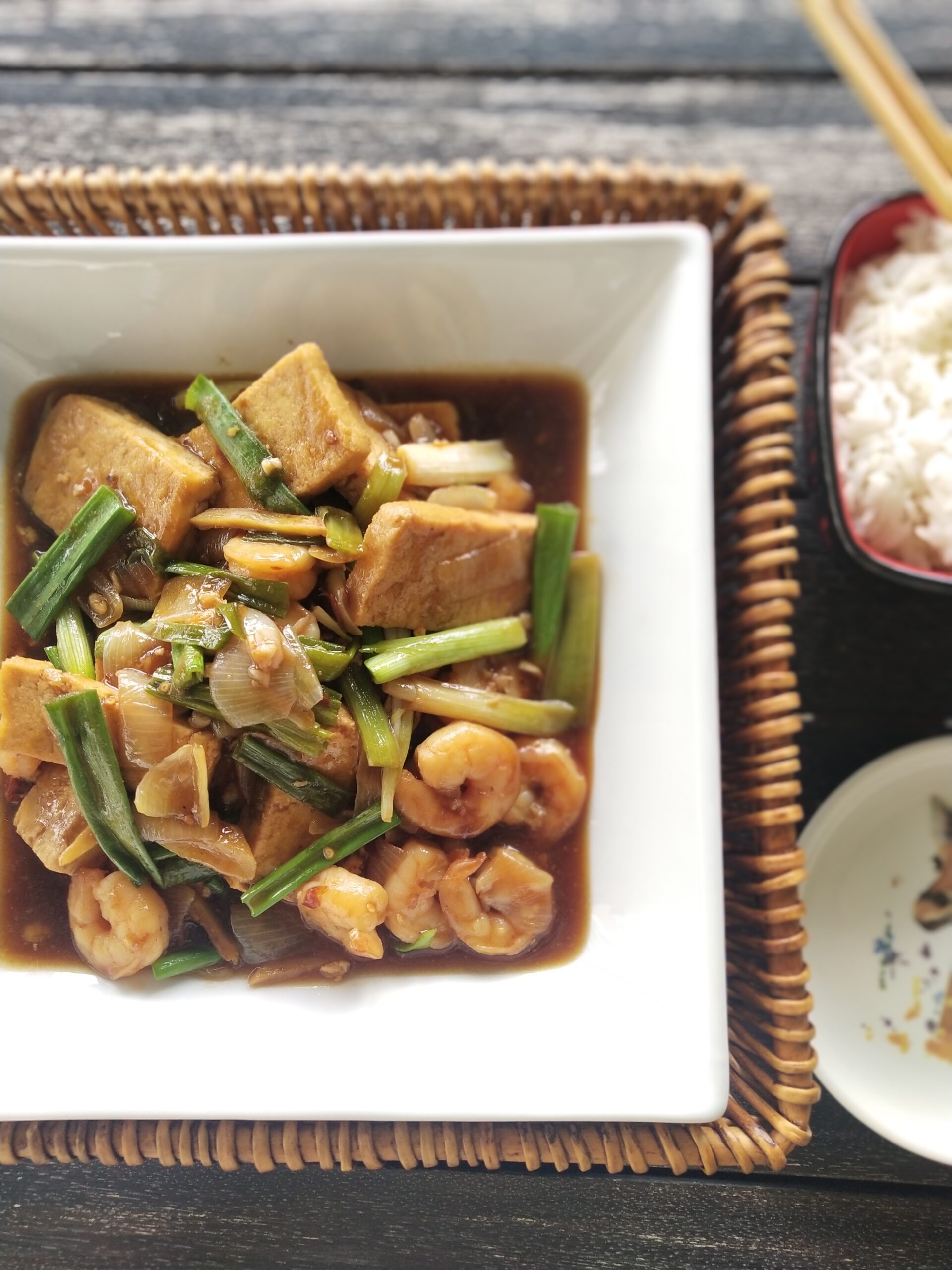 Fried Tofu and Shrimp with Oyster Sauce