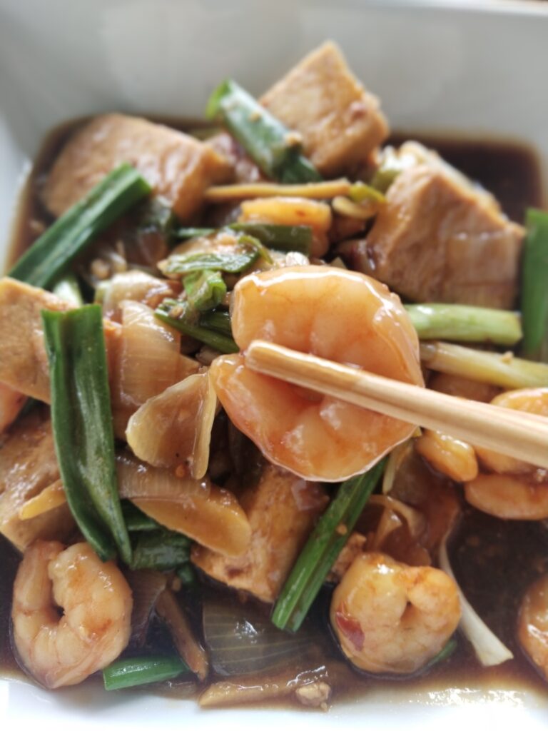 Fried Tofu with Shrimp with Oyster Sauce